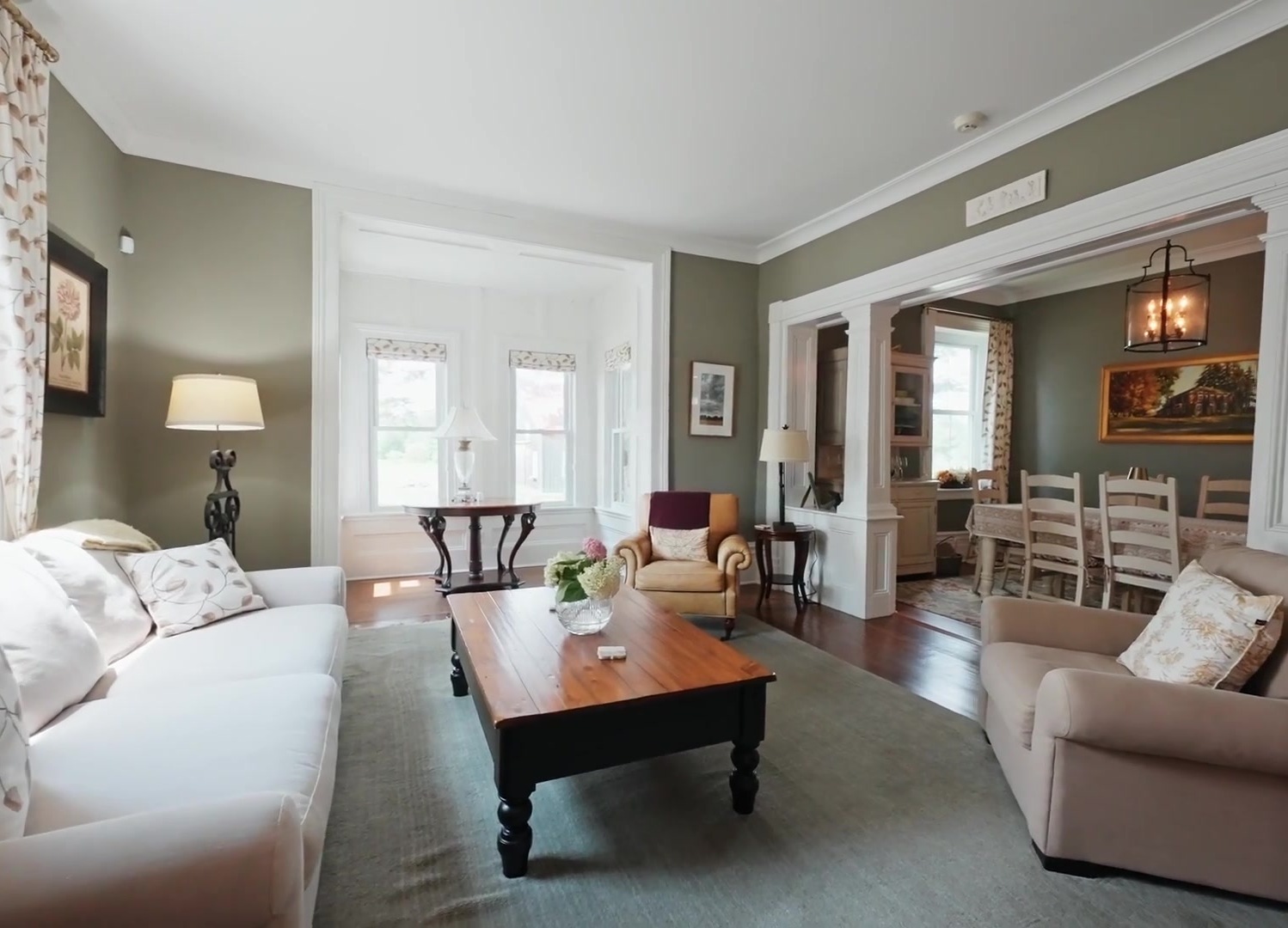 Living and dining area in the farmhouse