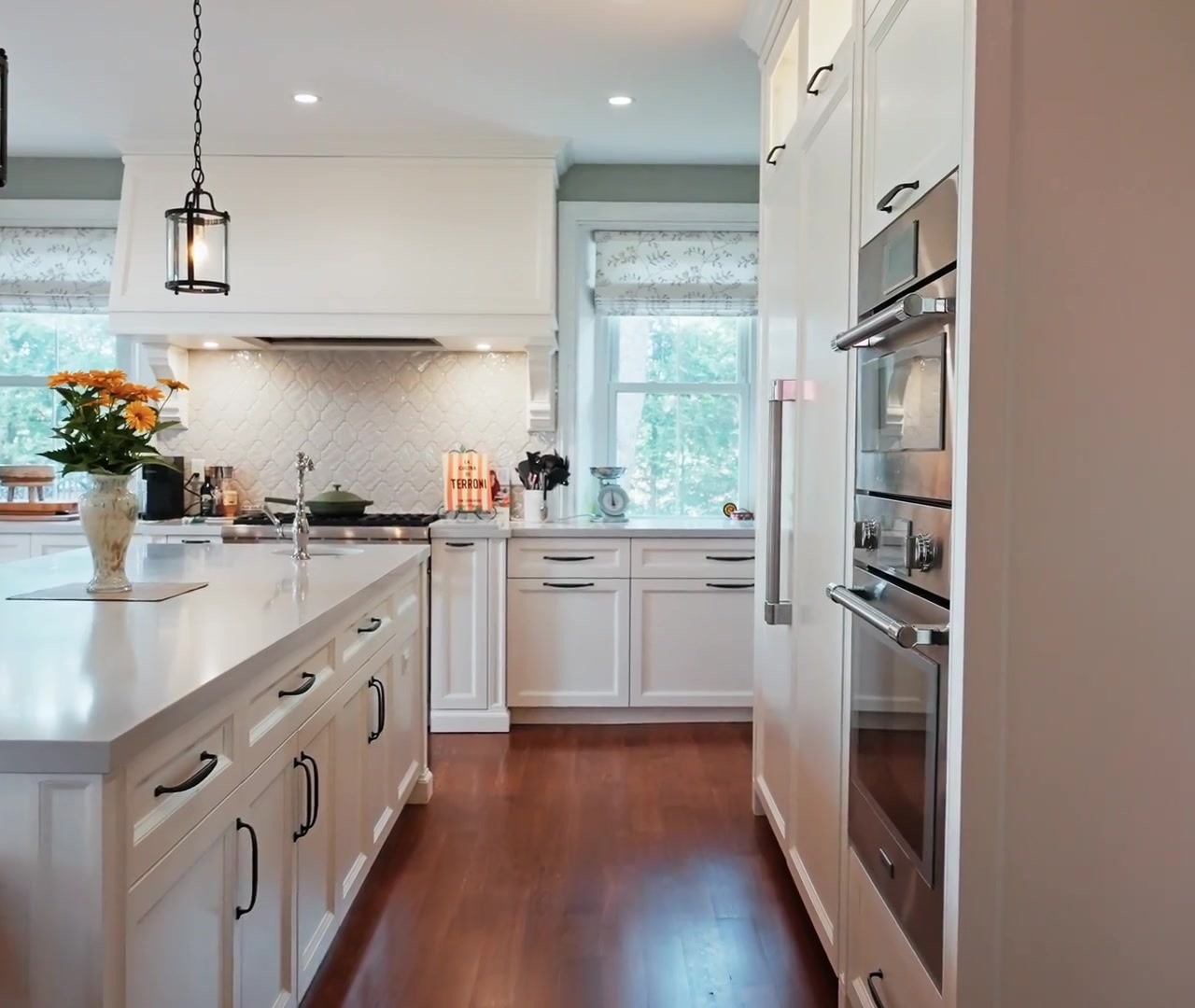 Kitchen island with stainless steel appliances