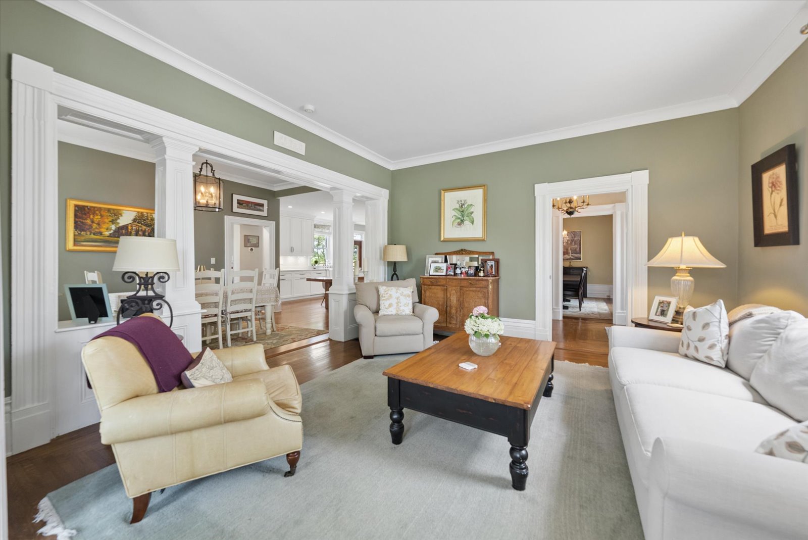 Principal living room with sightlines to the kitchen