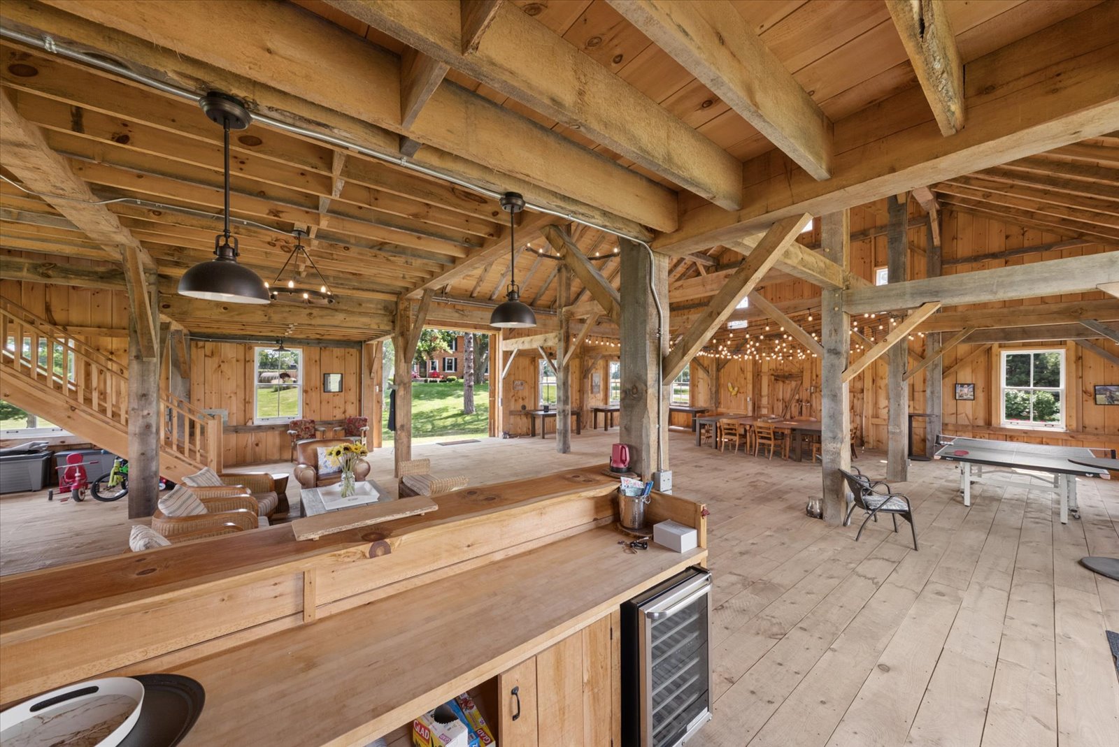 Barn bar counter looking across the gathering floor